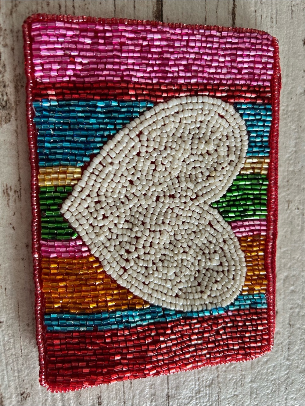 4/$50 Beaded Heart Patch - Multicolor with White Heart wallet